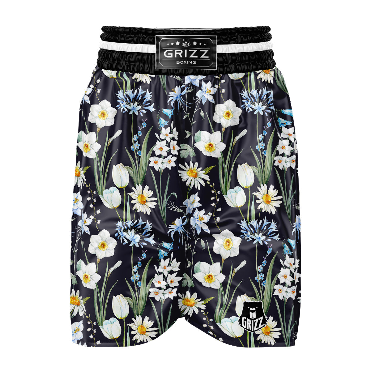 Flower White Daffodil Print Pattern Boxing Shorts-grizzshop