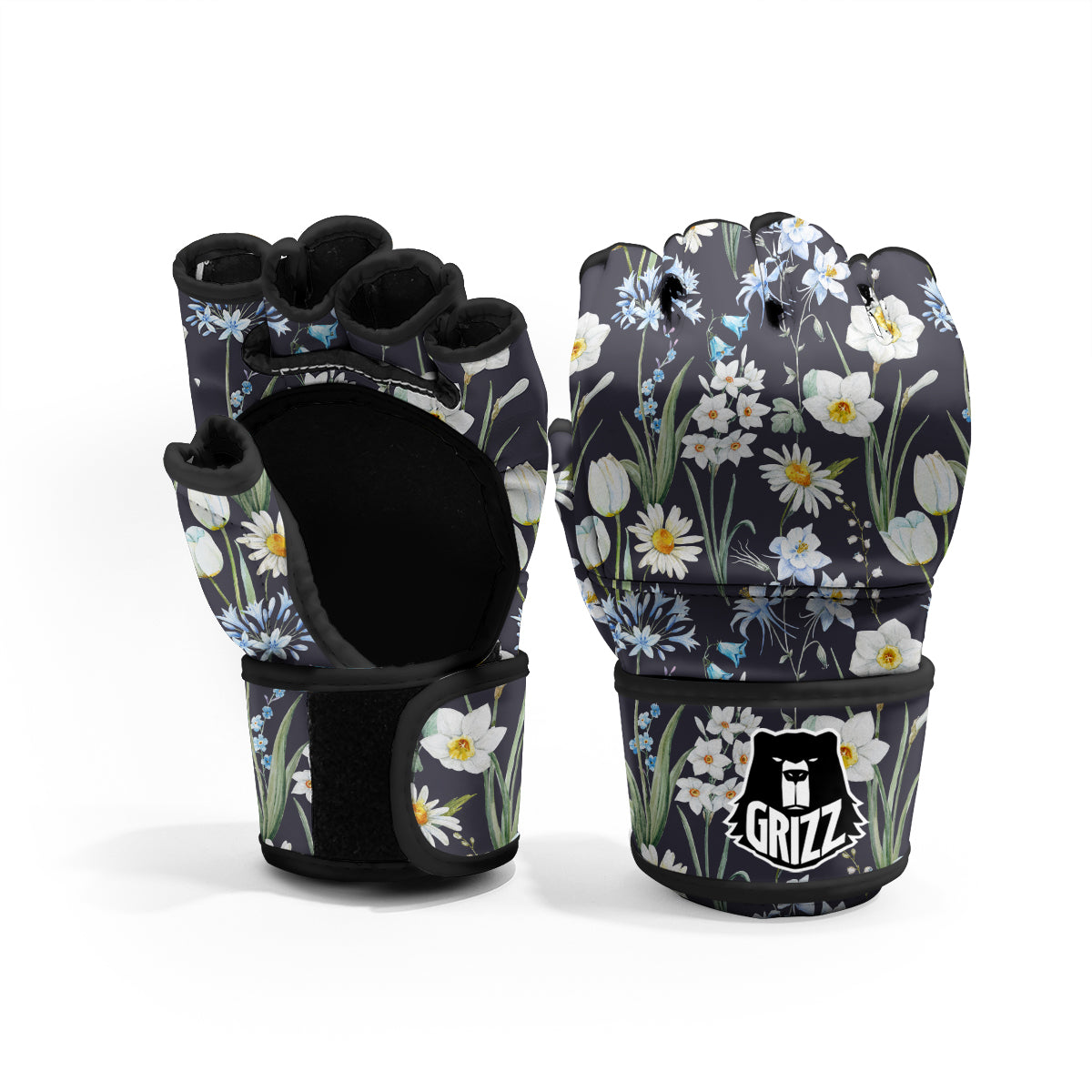 Flower White Daffodil Print Pattern MMA Gloves-grizzshop