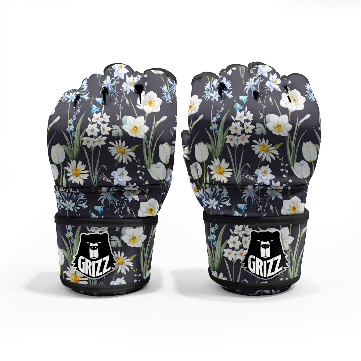 Flower White Daffodil Print Pattern MMA Gloves-grizzshop