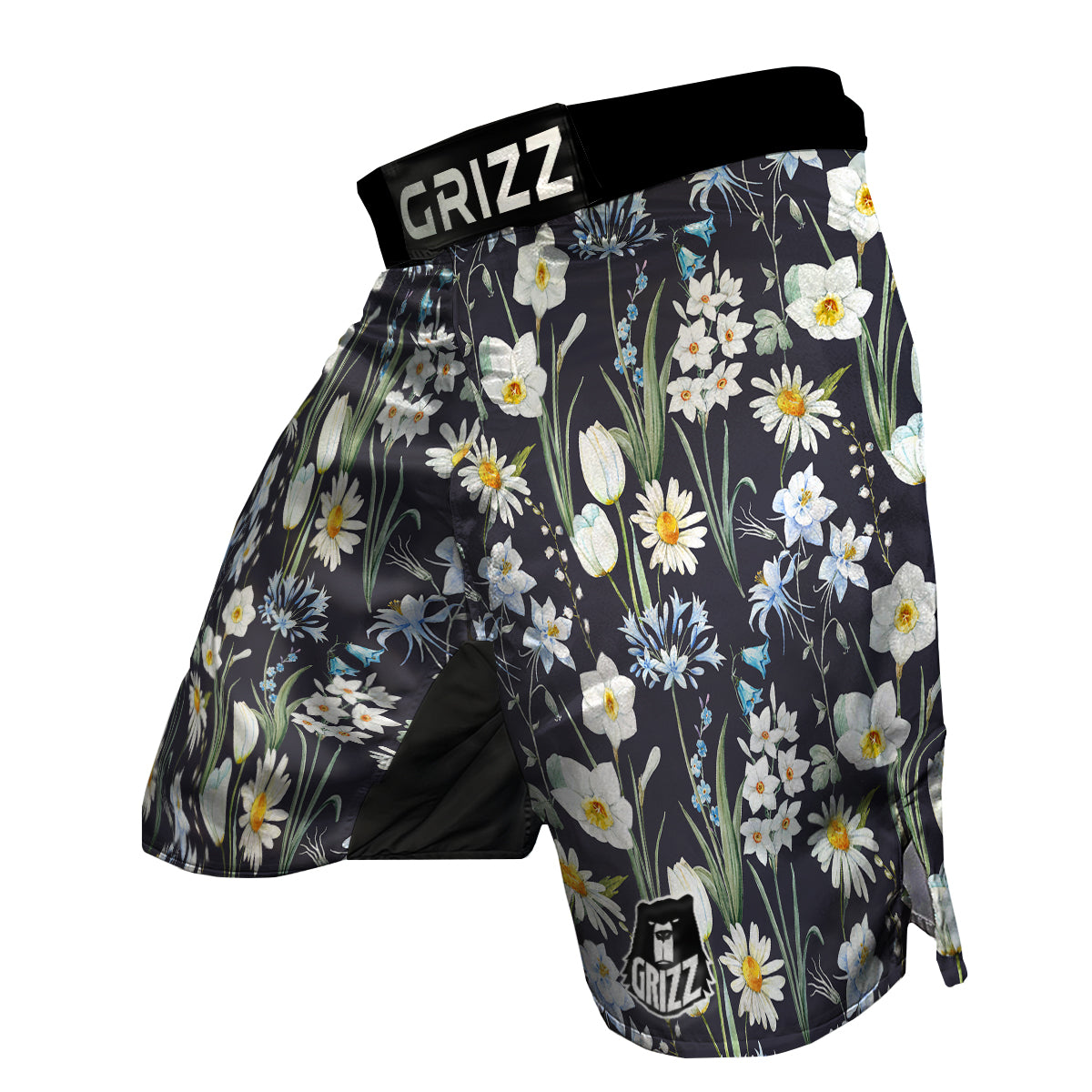 Flower White Daffodil Print Pattern MMA Shorts-grizzshop
