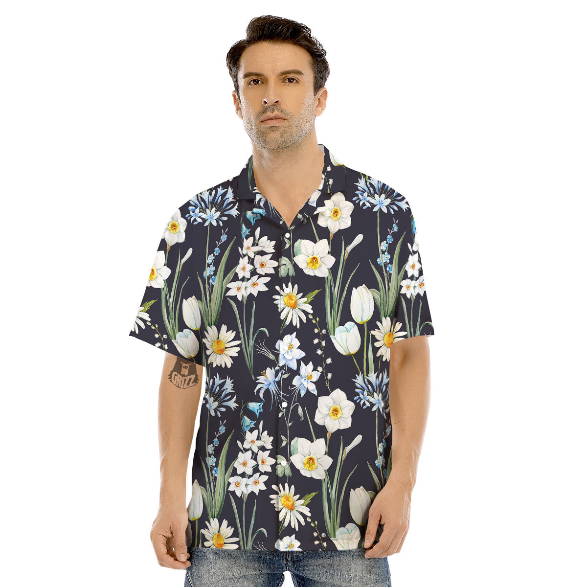 Flower White Daffodil Print Pattern Men's Hawaiian Shirt-grizzshop