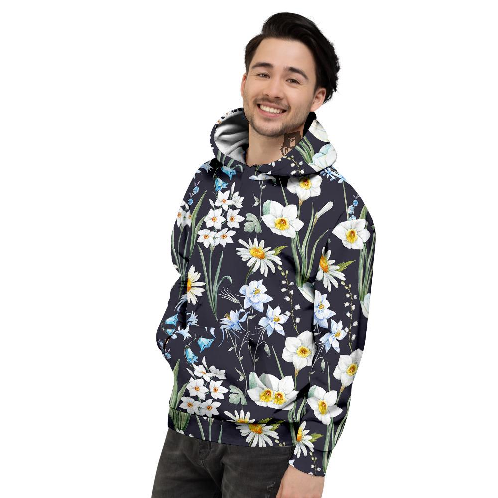 Flower White Daffodil Print Pattern Men's Hoodie-grizzshop