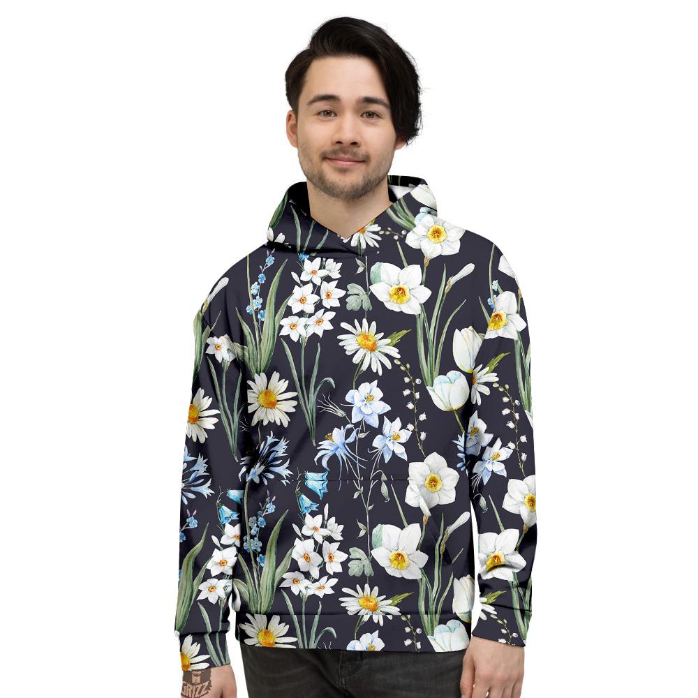 Flower White Daffodil Print Pattern Men's Hoodie-grizzshop