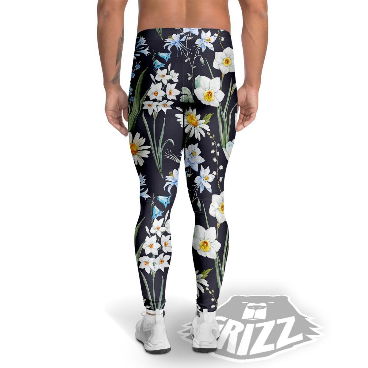 Flower White Daffodil Print Pattern Men's Leggings-grizzshop