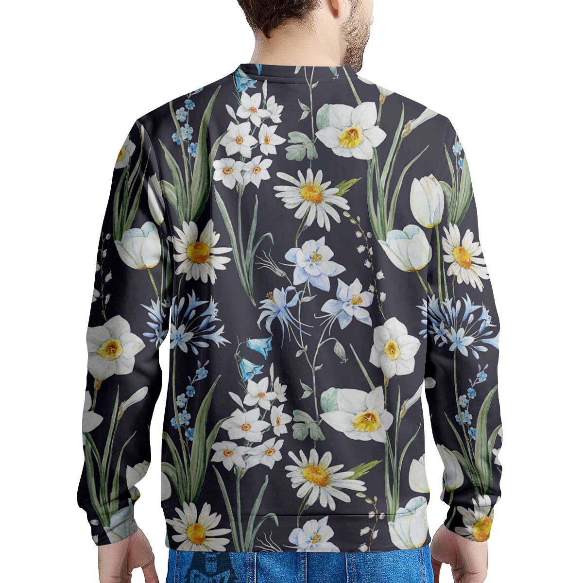 Flower White Daffodil Print Pattern Men's Sweatshirt-grizzshop