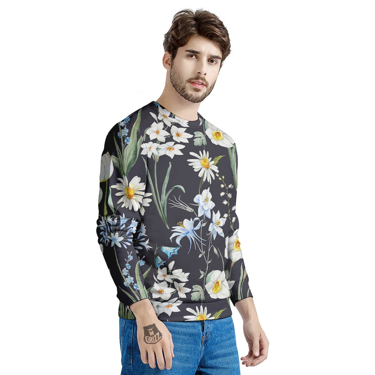 Flower White Daffodil Print Pattern Men's Sweatshirt-grizzshop