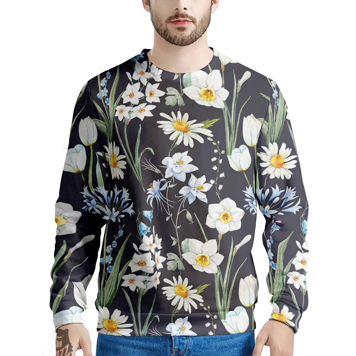Flower White Daffodil Print Pattern Men's Sweatshirt-grizzshop