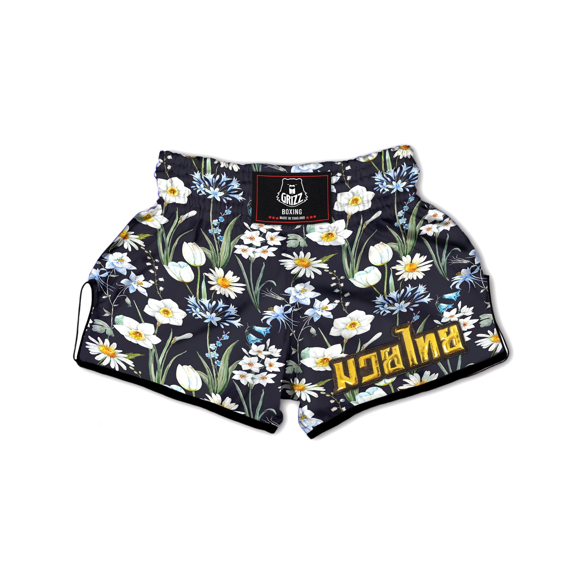 Flower White Daffodil Print Pattern Muay Thai Boxing Shorts-grizzshop