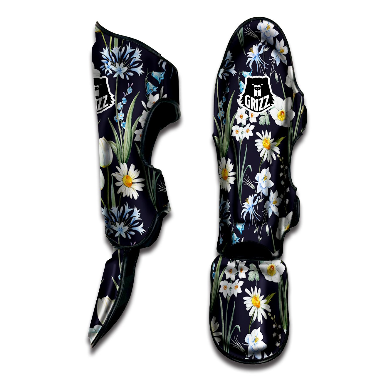 Flower White Daffodil Print Pattern Muay Thai Shin Guards-grizzshop