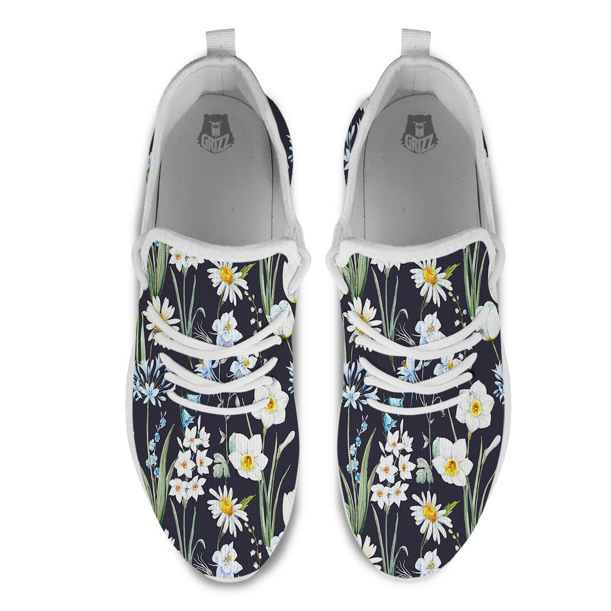 Flower White Daffodil Print Pattern White Athletic Shoes-grizzshop