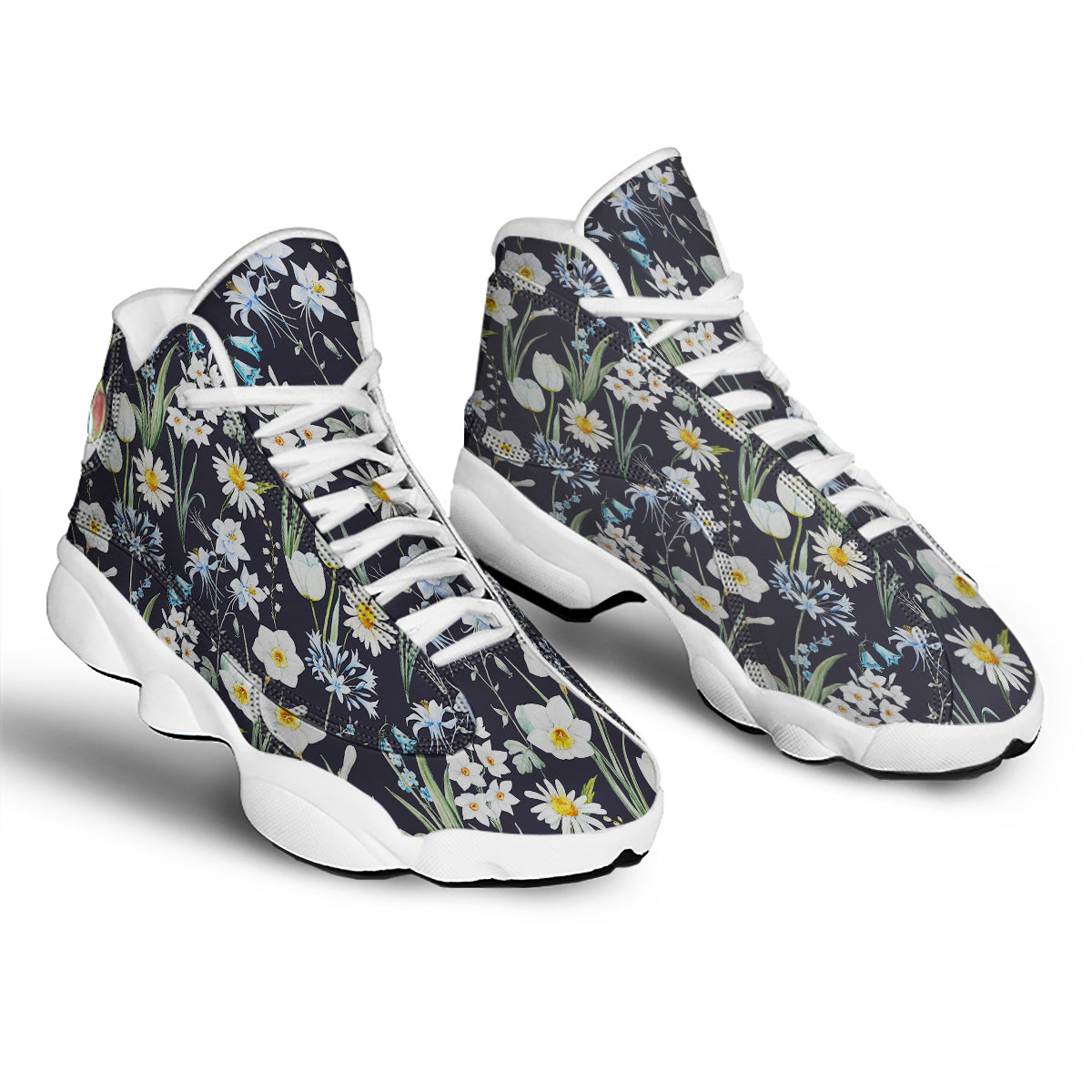 Flower White Daffodil Print Pattern White Basketball Shoes-grizzshop