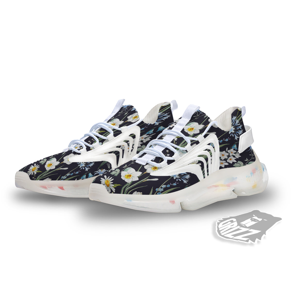 Flower White Daffodil Print Pattern White Gym Shoes-grizzshop