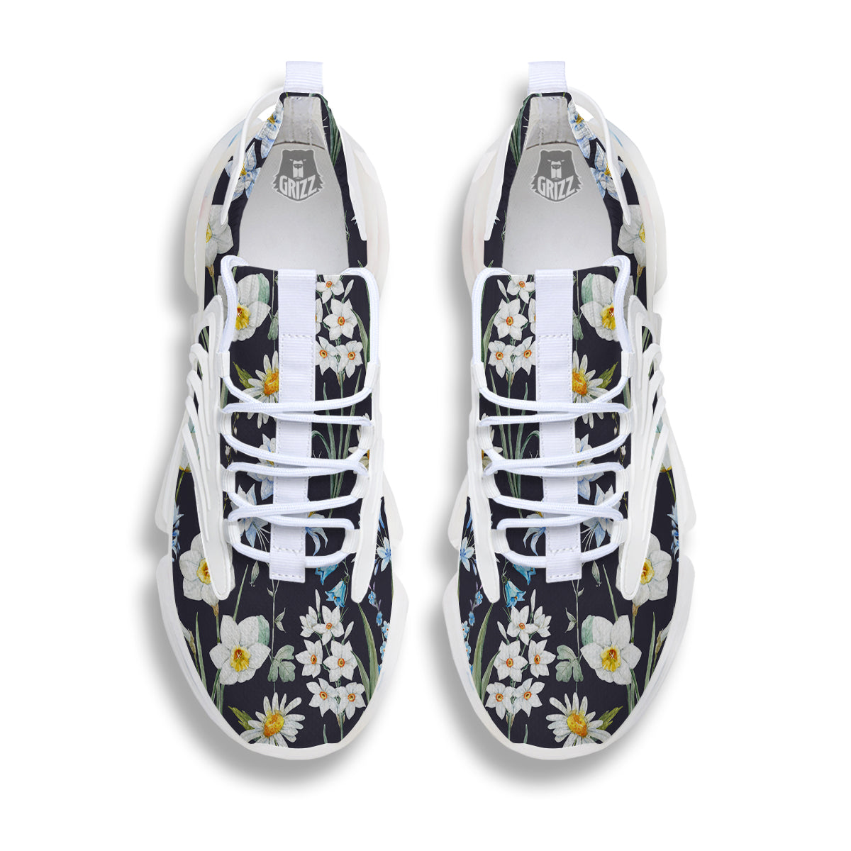 Flower White Daffodil Print Pattern White Gym Shoes-grizzshop
