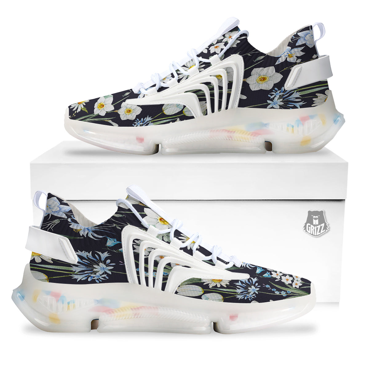 Flower White Daffodil Print Pattern White Gym Shoes-grizzshop
