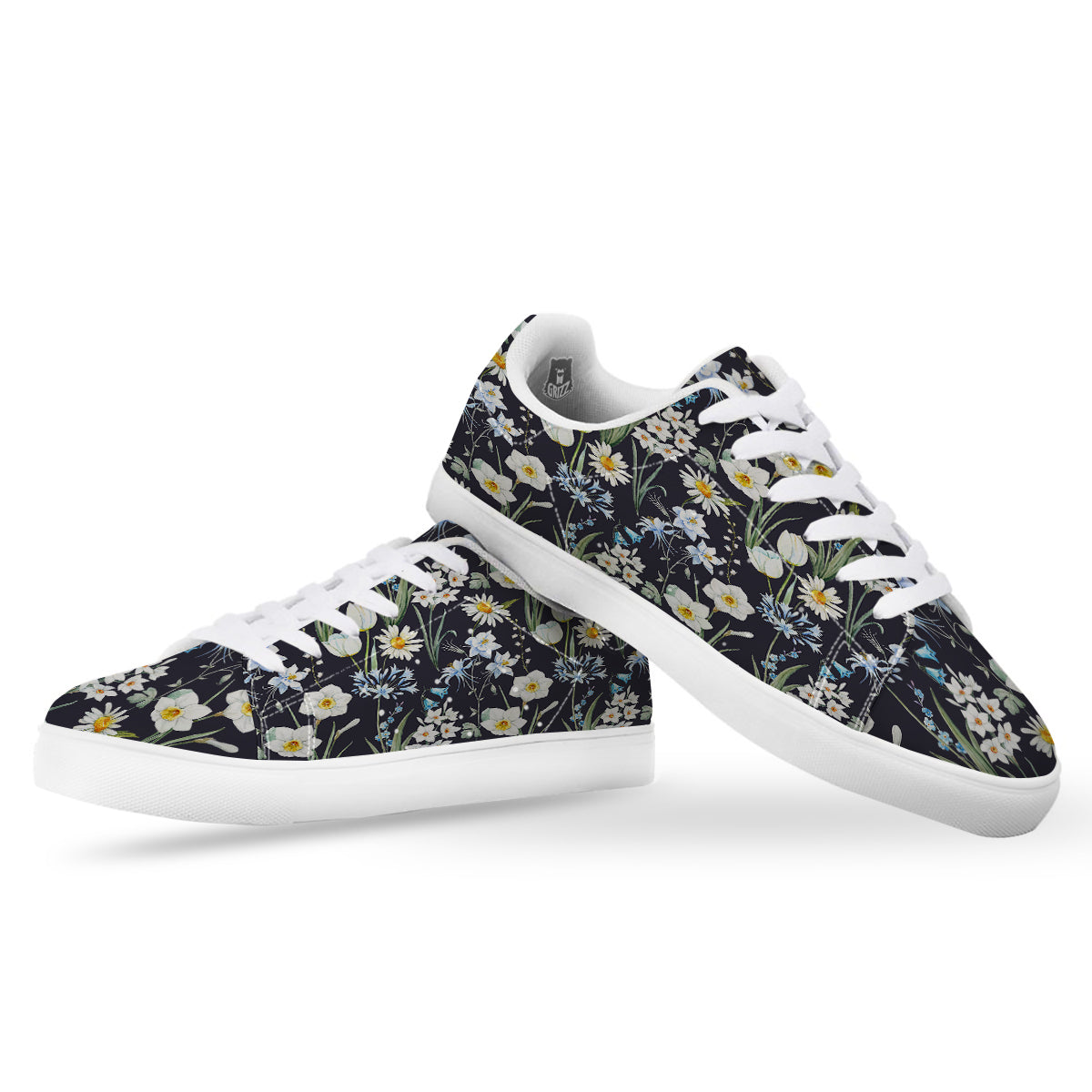 Flower White Daffodil Print Pattern White Low Top Sneakers-grizzshop