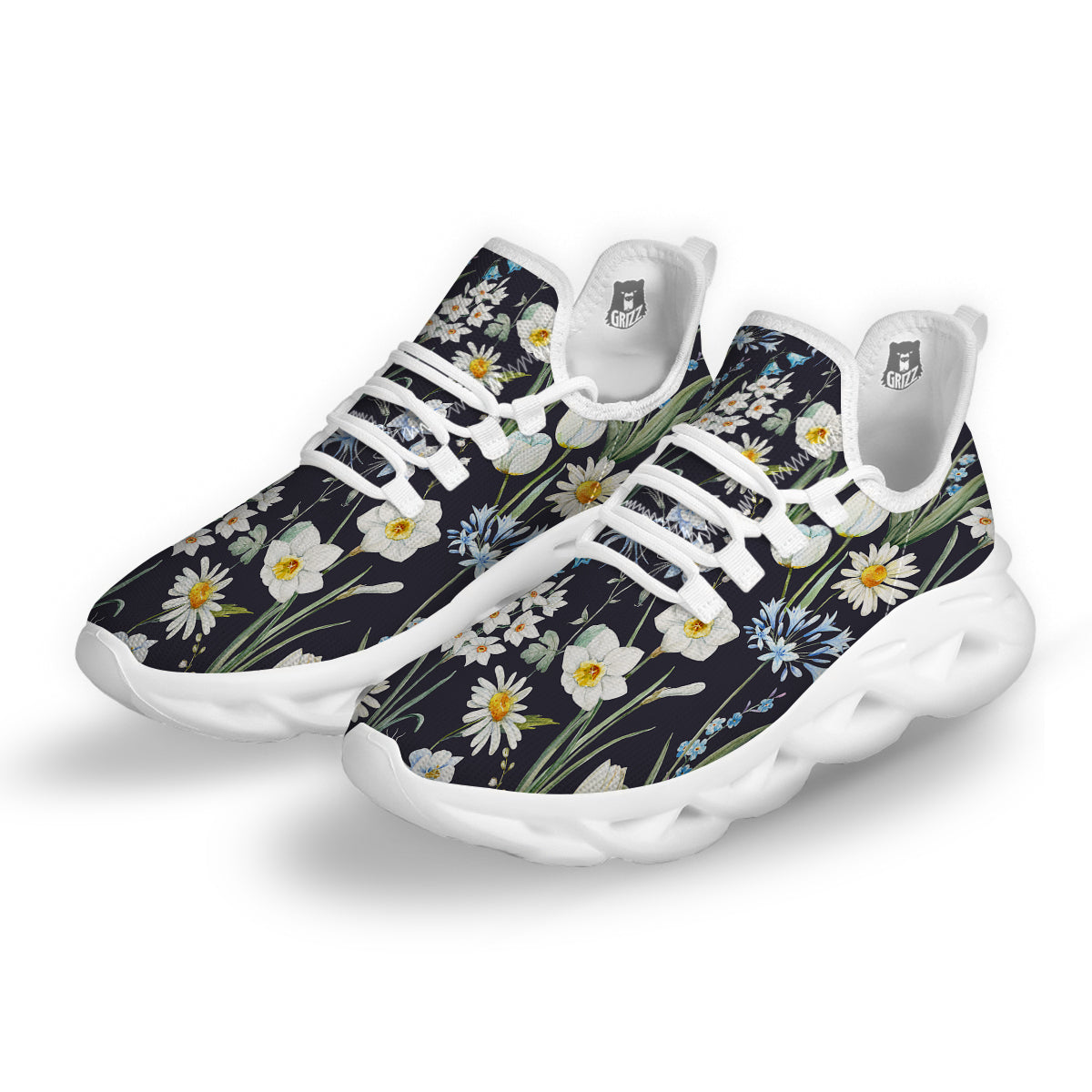 Flower White Daffodil Print Pattern White Running Shoes-grizzshop