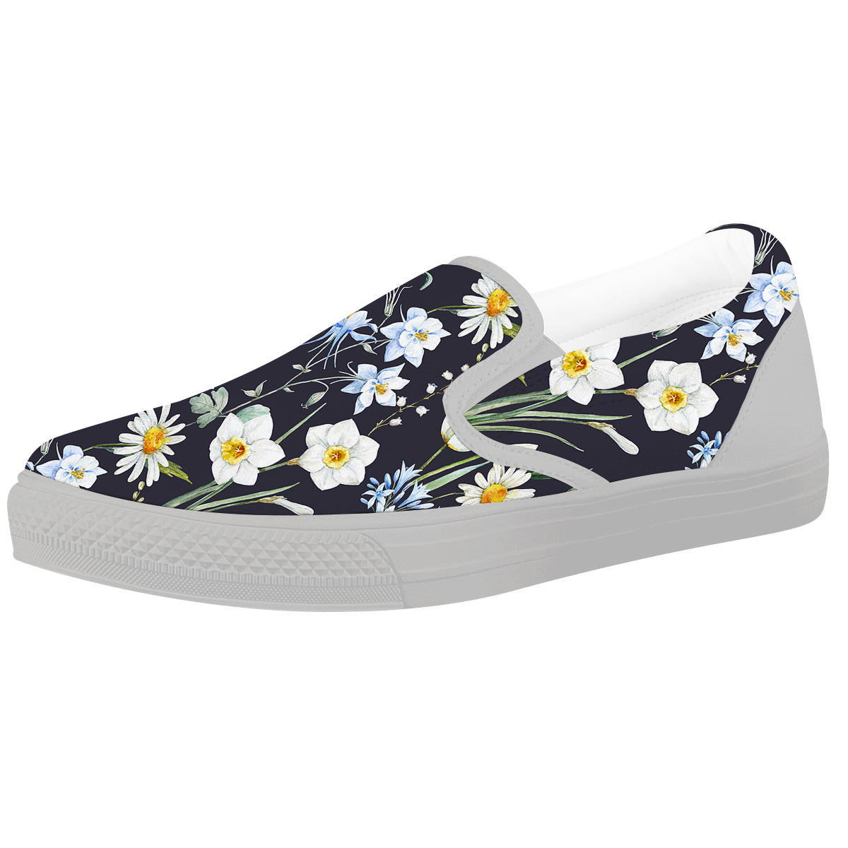 Flower White Daffodil Print Pattern White Slip On Shoes-grizzshop