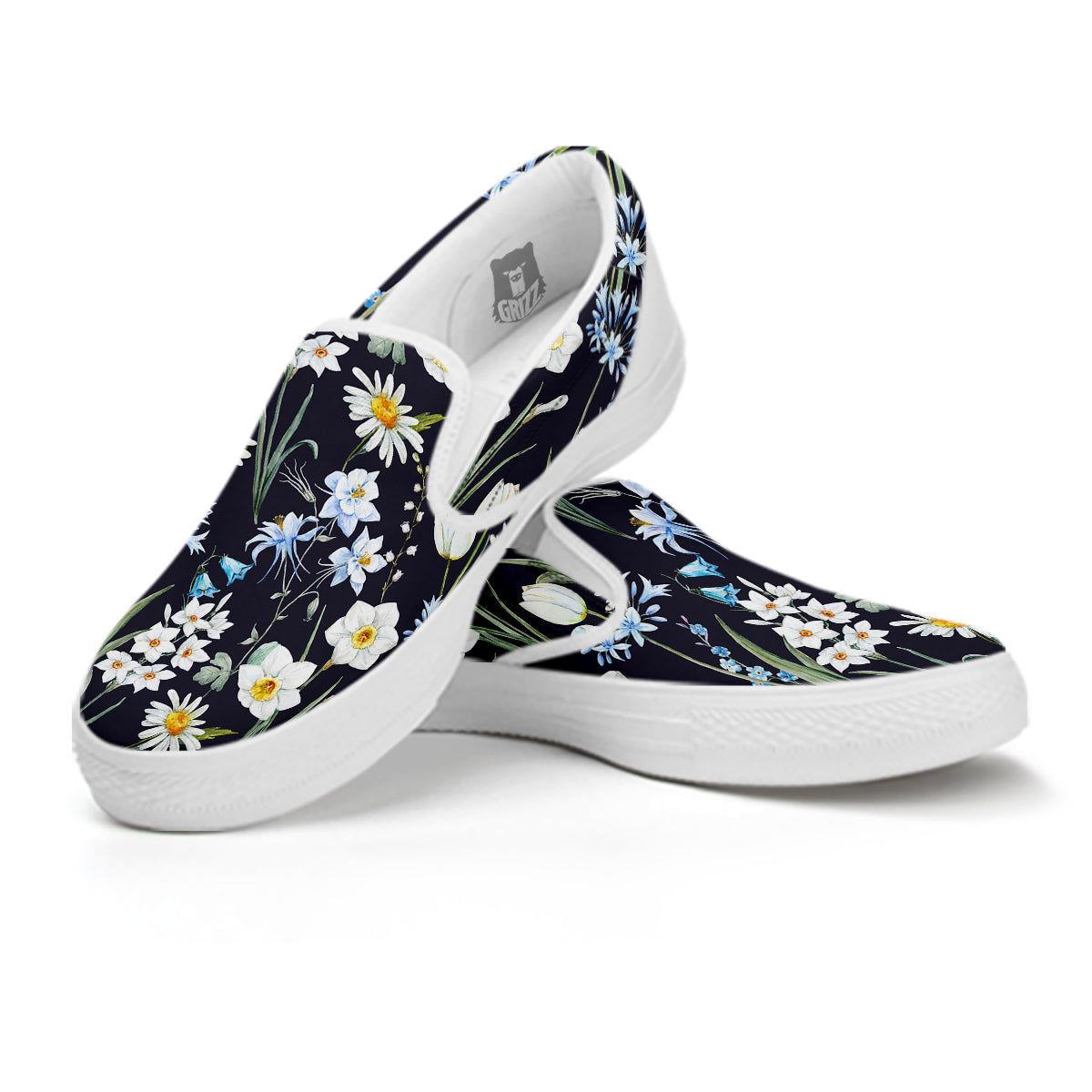 Flower White Daffodil Print Pattern White Slip On Shoes-grizzshop