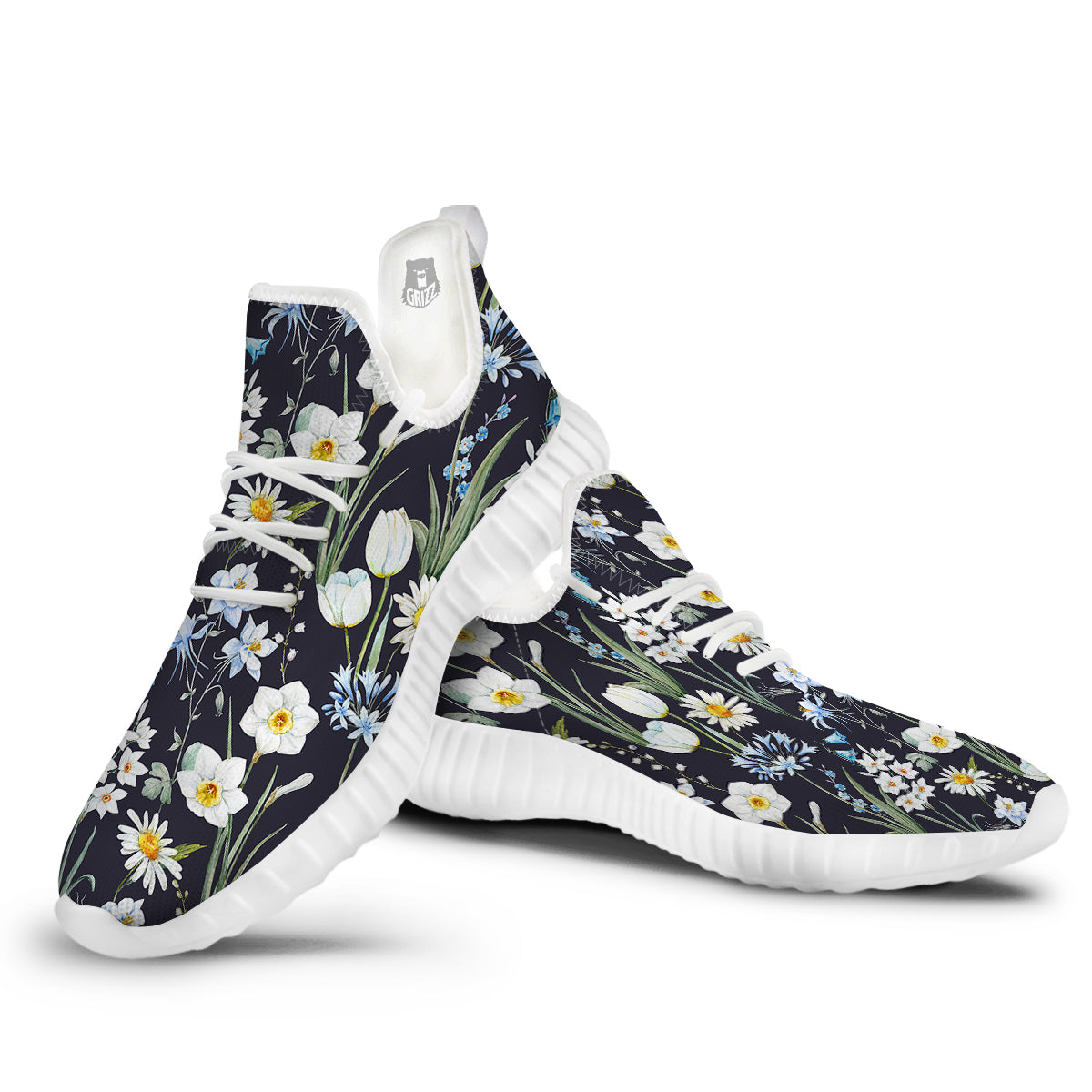 Flower White Daffodil Print Pattern White Walking Shoes-grizzshop