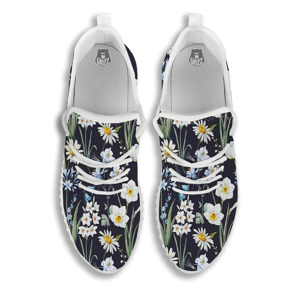 Flower White Daffodil Print Pattern White Walking Shoes-grizzshop