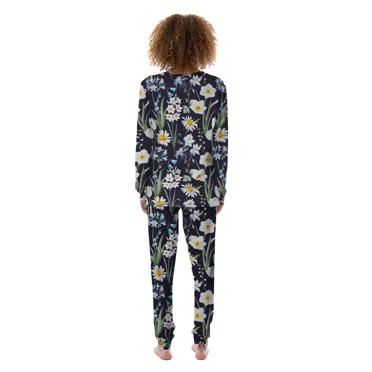 Flower White Daffodil Print Pattern Women's Pajamas-grizzshop