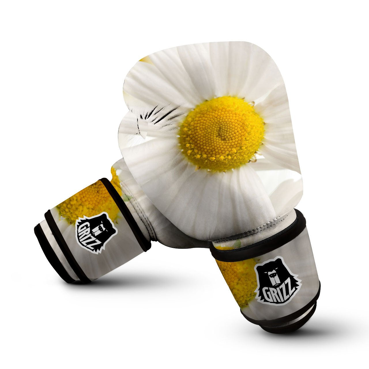 Flower White Daisy Print Boxing Gloves-grizzshop