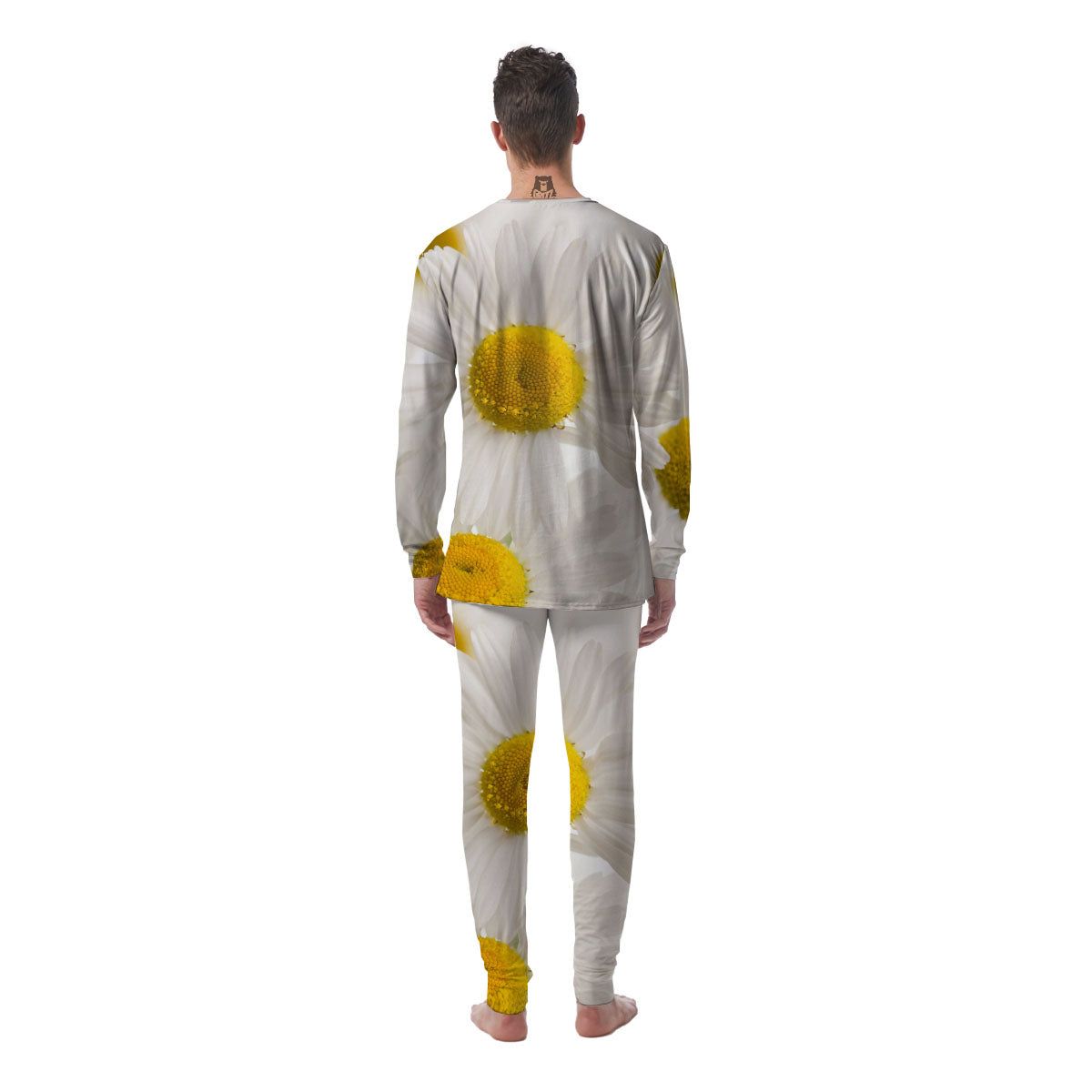 Flower White Daisy Print Men's Pajamas-grizzshop