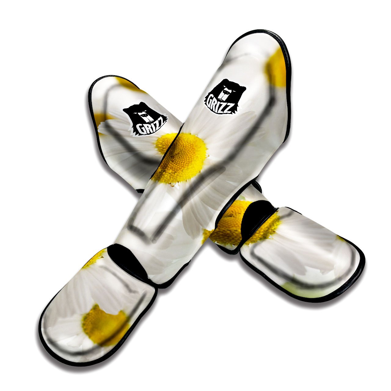 Flower White Daisy Print Muay Thai Shin Guards-grizzshop