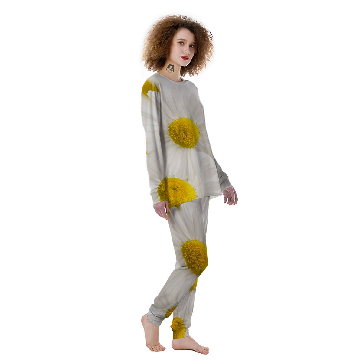 Flower White Daisy Print Women's Pajamas-grizzshop