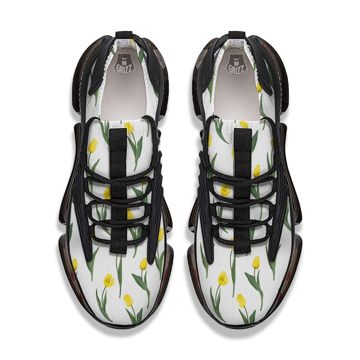 Flower Yellow Tulip White Print Pattern Black Gym Shoes-grizzshop