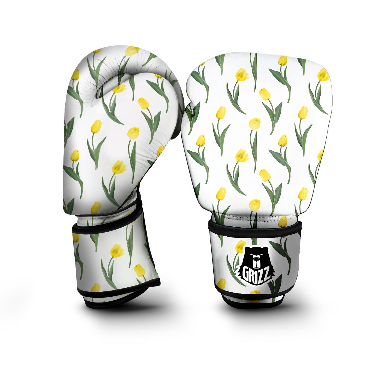 Flower Yellow Tulip White Print Pattern Boxing Gloves-grizzshop