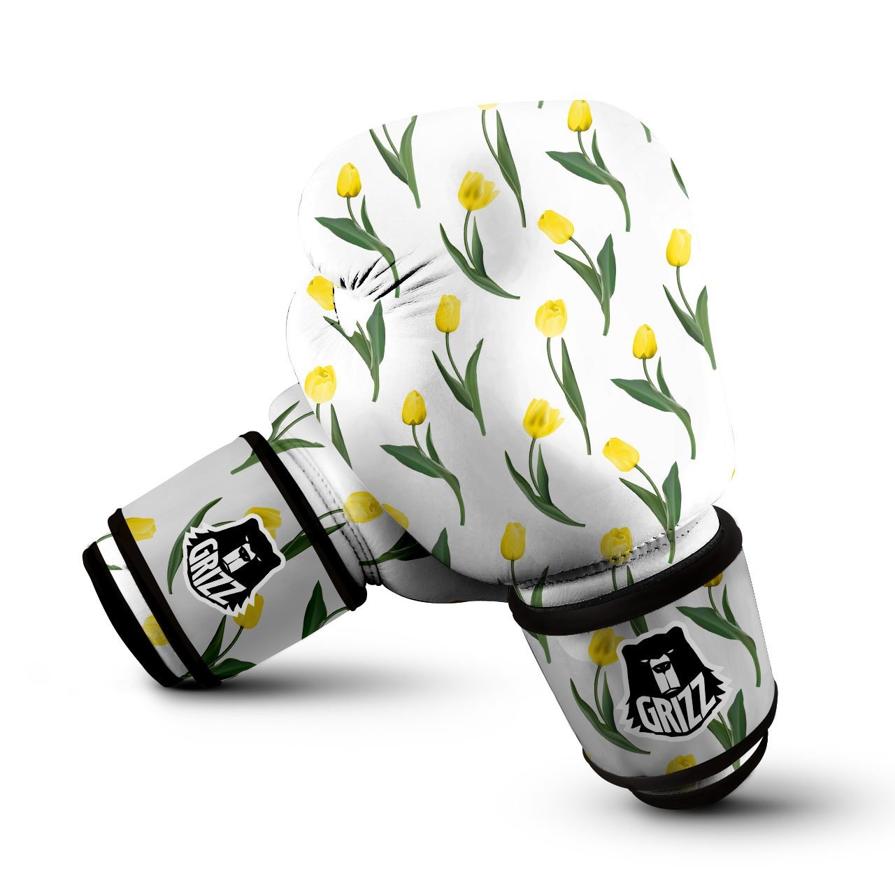 Flower Yellow Tulip White Print Pattern Boxing Gloves-grizzshop