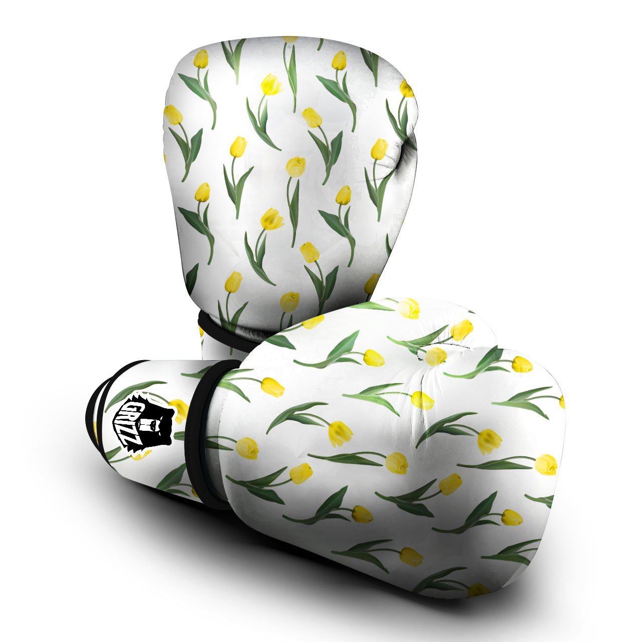 Flower Yellow Tulip White Print Pattern Boxing Gloves-grizzshop