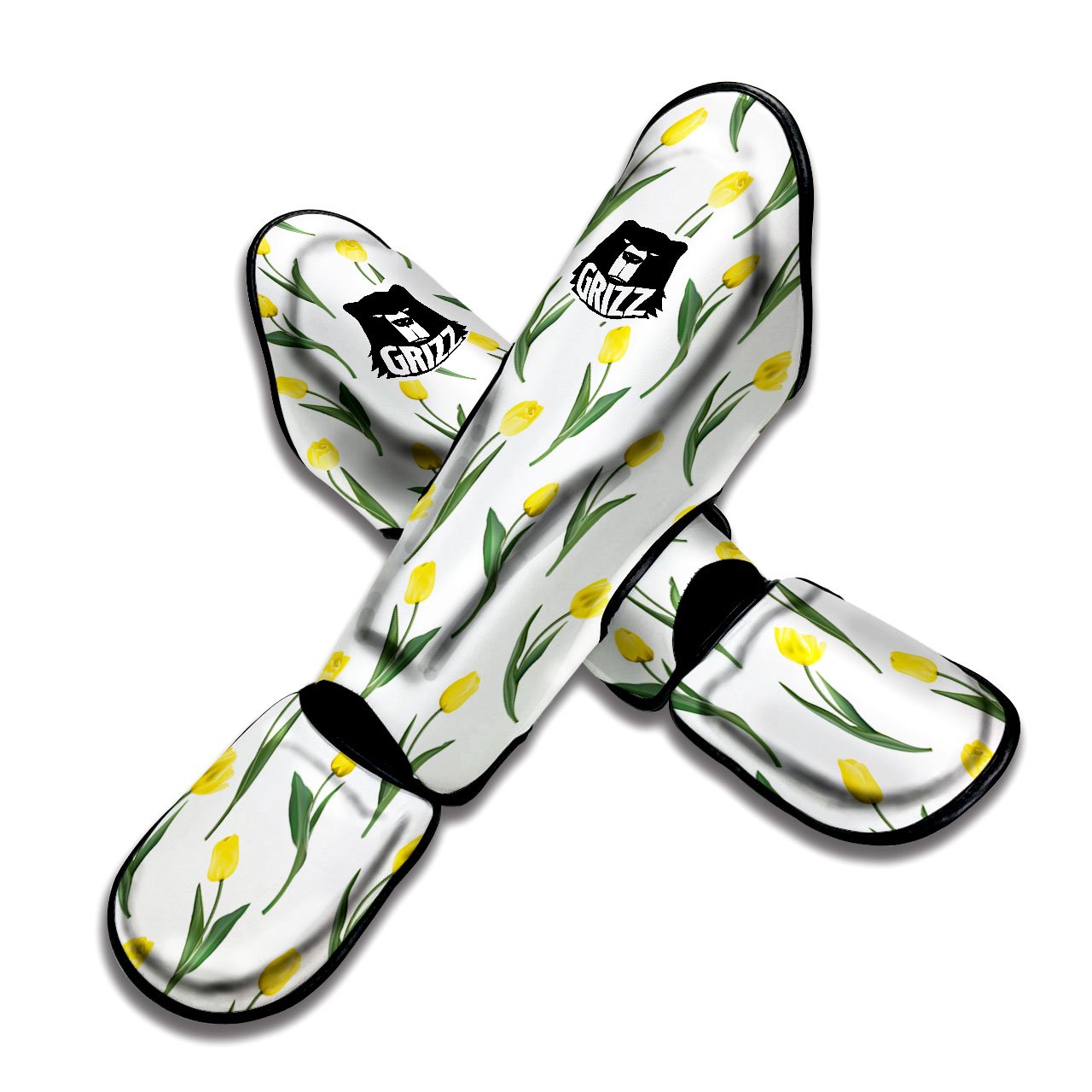 Flower Yellow Tulip White Print Pattern Muay Thai Shin Guards-grizzshop