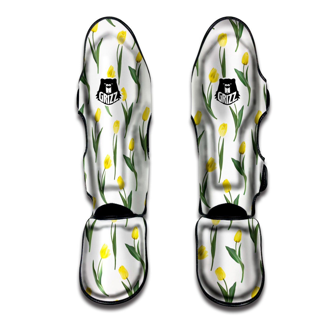 Flower Yellow Tulip White Print Pattern Muay Thai Shin Guards-grizzshop