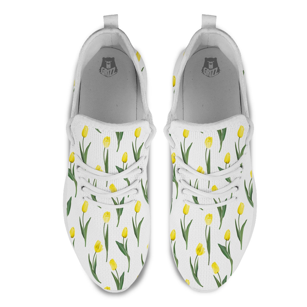 Flower Yellow Tulip White Print Pattern White Athletic Shoes-grizzshop