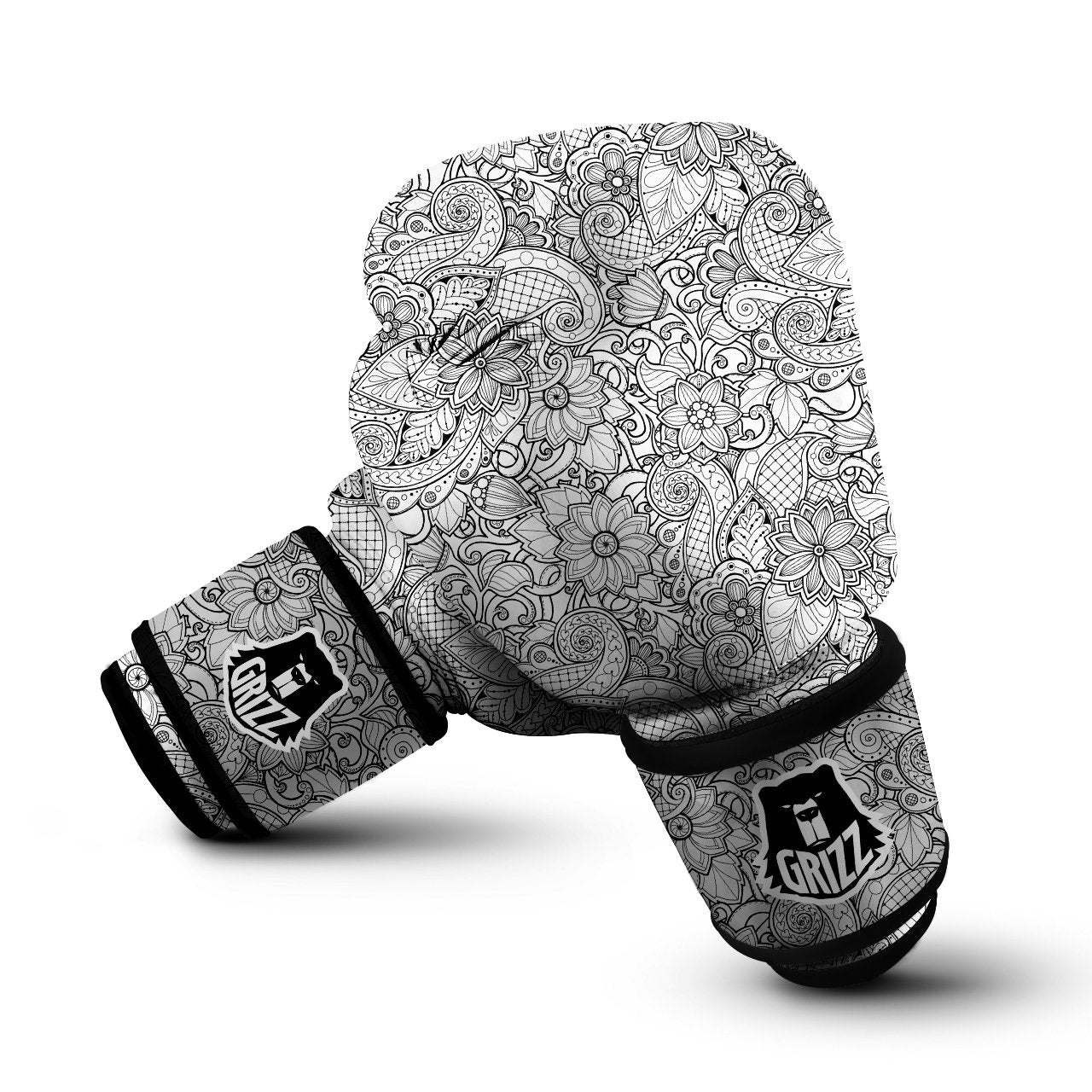 Flower Zentangle Print Pattern Boxing Gloves-grizzshop