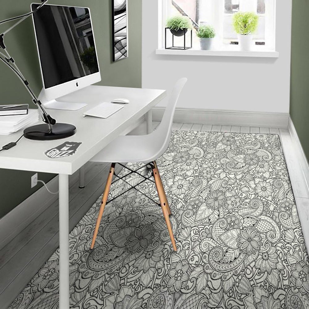 Flower Zentangle Print Pattern Floor Mat-grizzshop