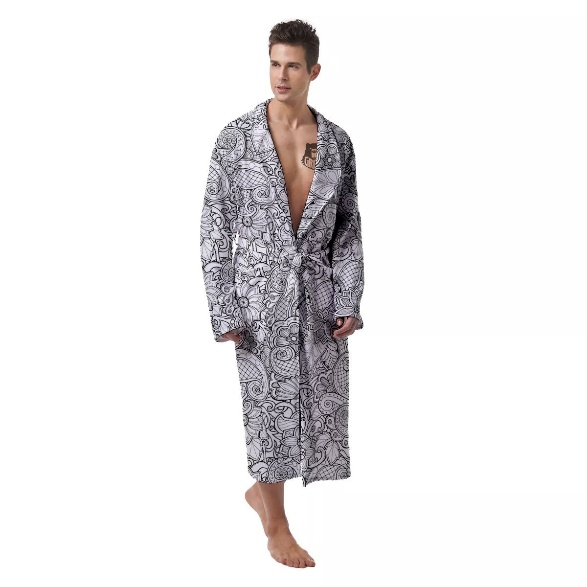 Flower Zentangle Print Pattern Men's Robe-grizzshop