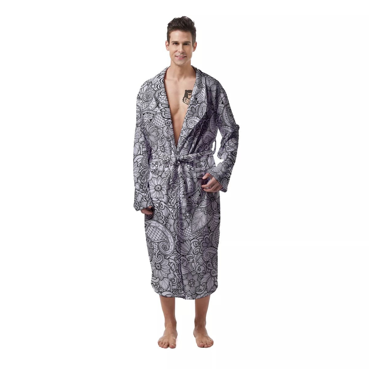 Flower Zentangle Print Pattern Men's Robe