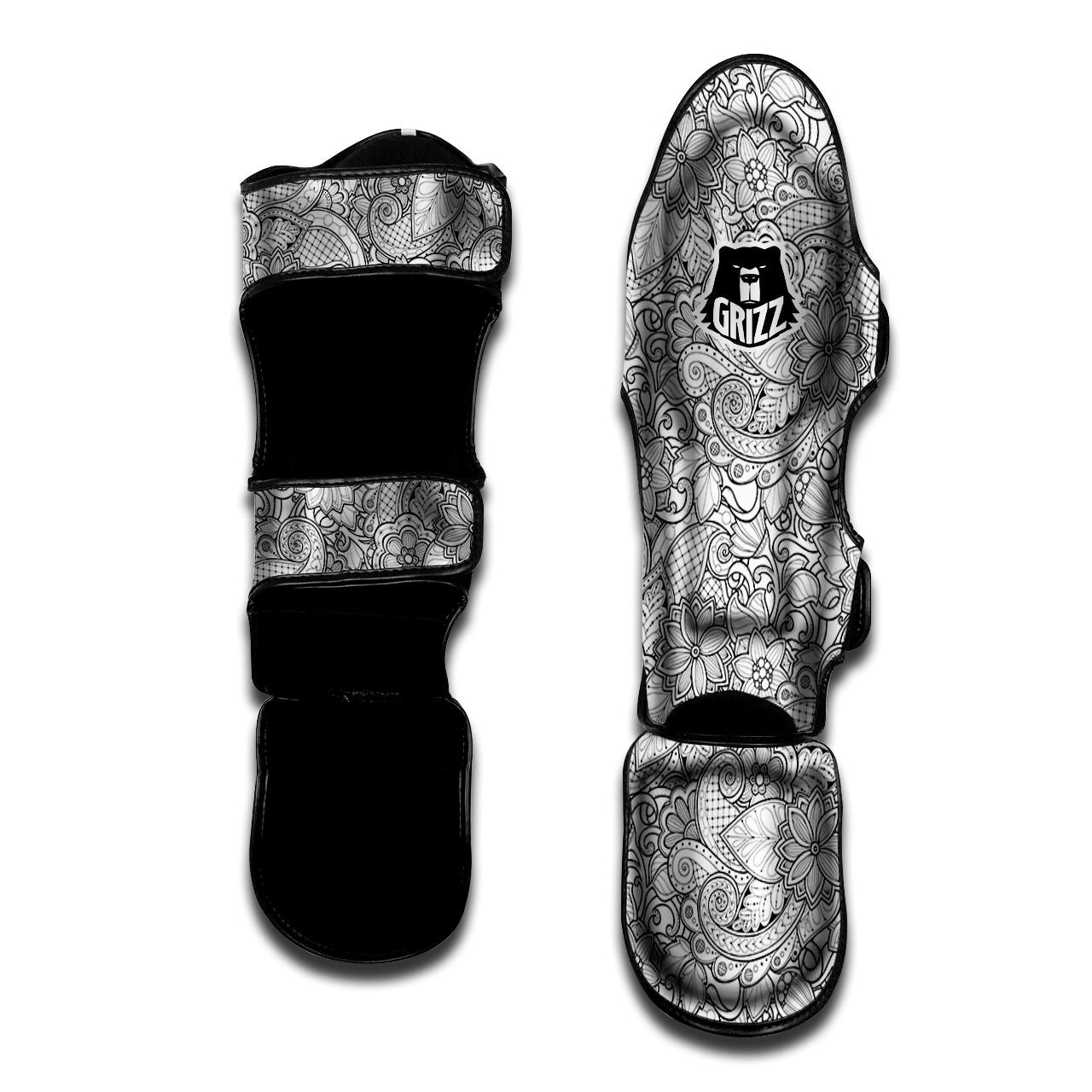 Flower Zentangle Print Pattern Muay Thai Shin Guards-grizzshop