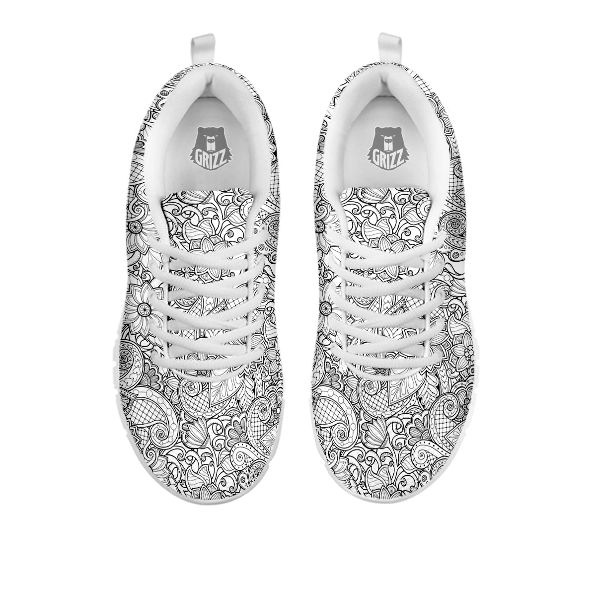Flower Zentangle Print Pattern White Sneaker-grizzshop