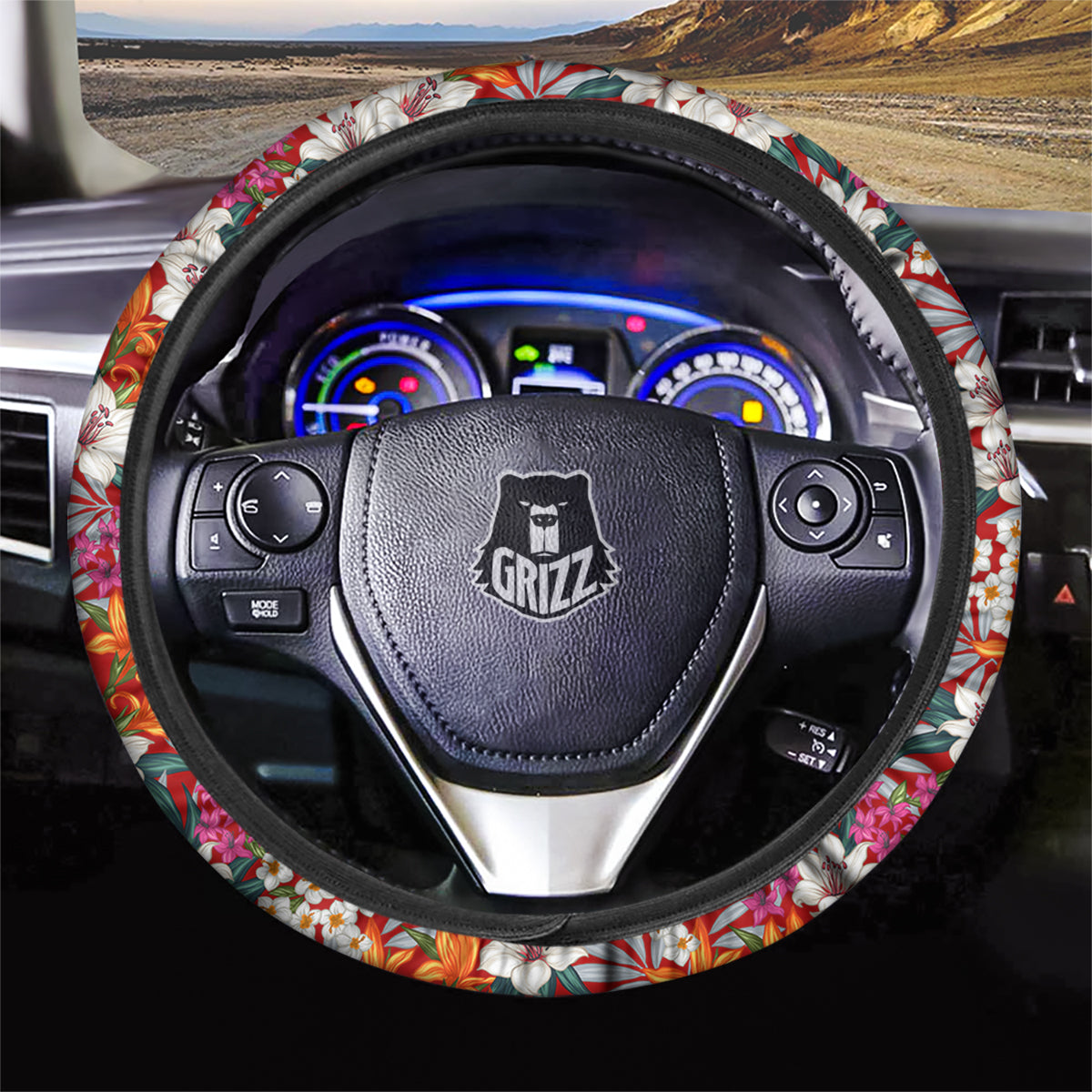 Flowers Aloha Hawaiian Print Pattern Car Steering Wheel Cover-grizzshop