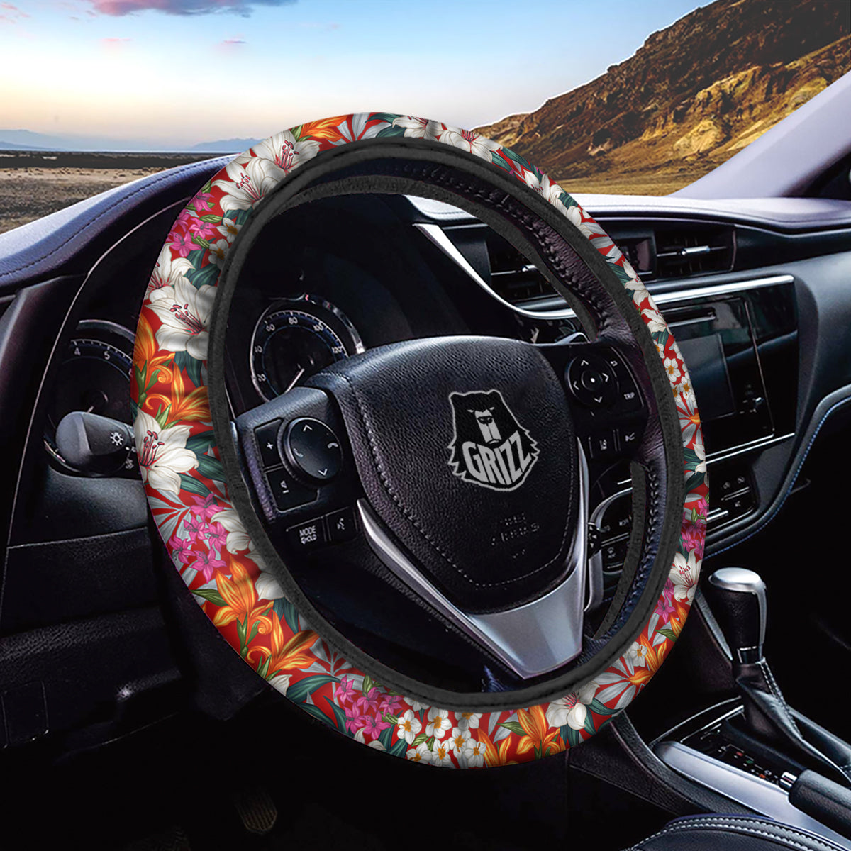 Flowers Aloha Hawaiian Print Pattern Car Steering Wheel Cover-grizzshop