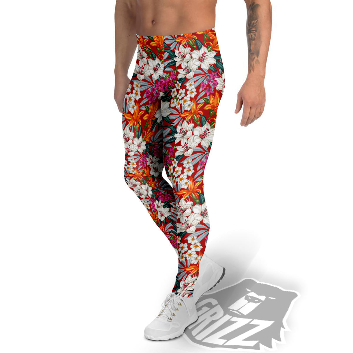 Flowers Aloha Hawaiian Print Pattern Men's Leggings-grizzshop