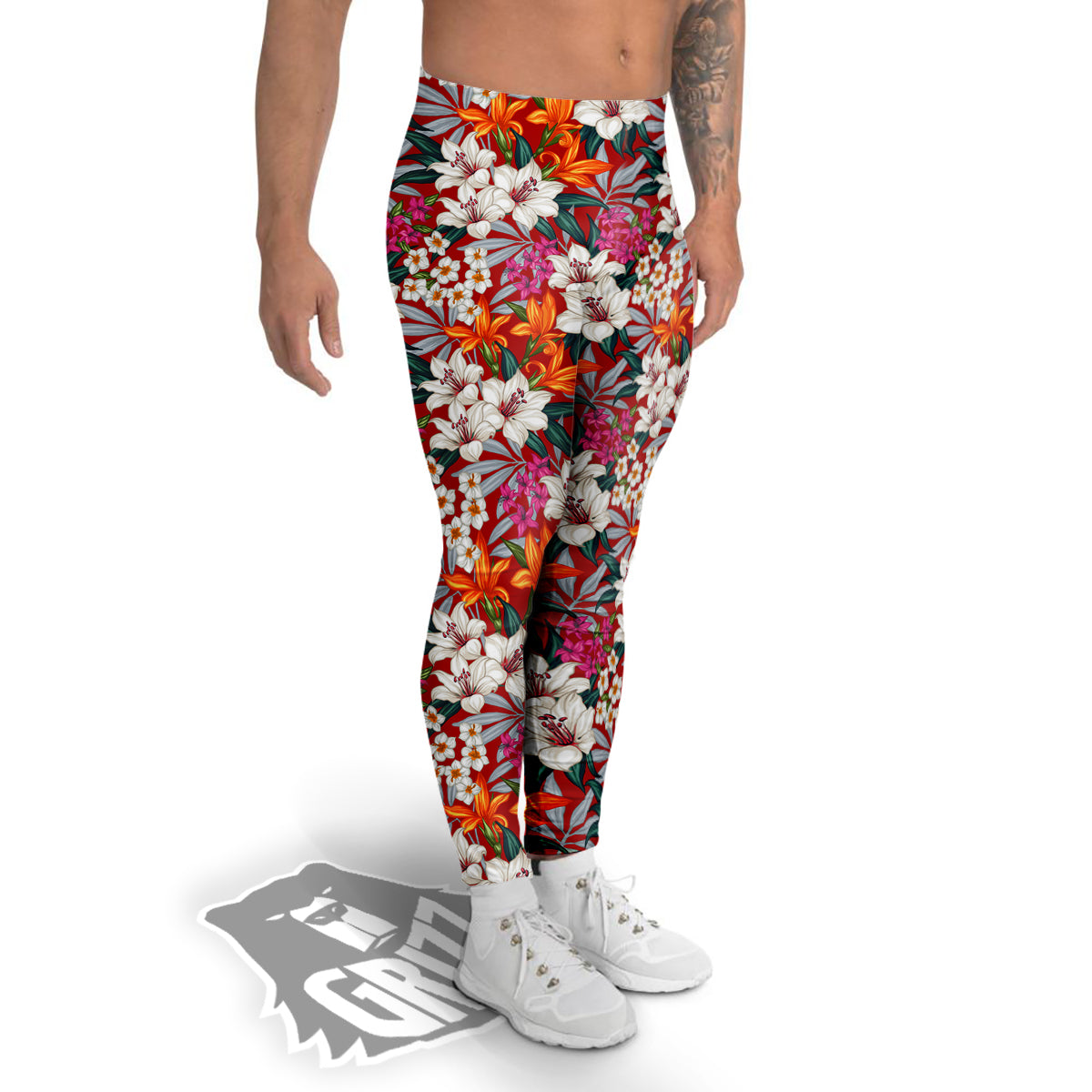 Flowers Aloha Hawaiian Print Pattern Men's Leggings-grizzshop
