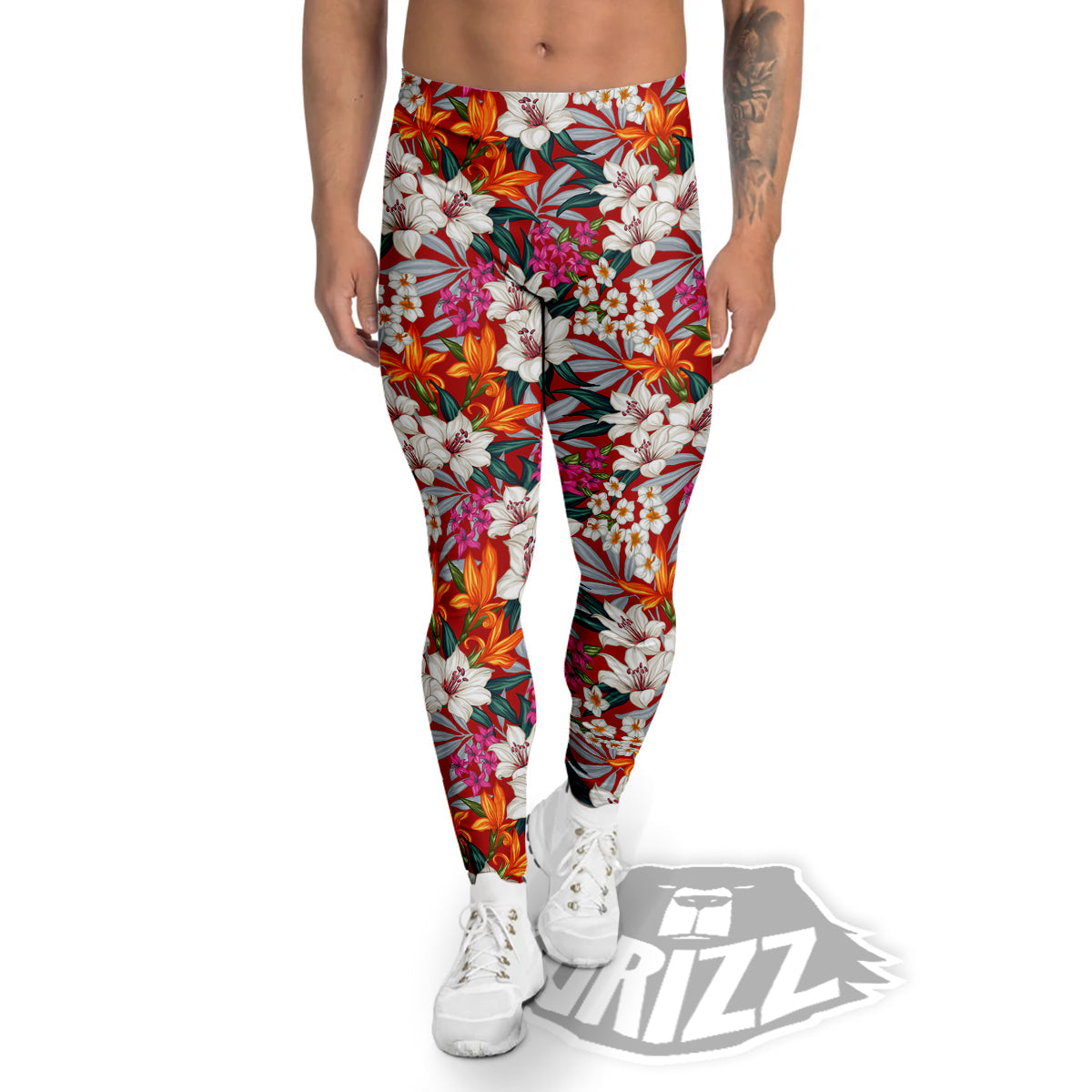 Flowers Aloha Hawaiian Print Pattern Men's Leggings-grizzshop