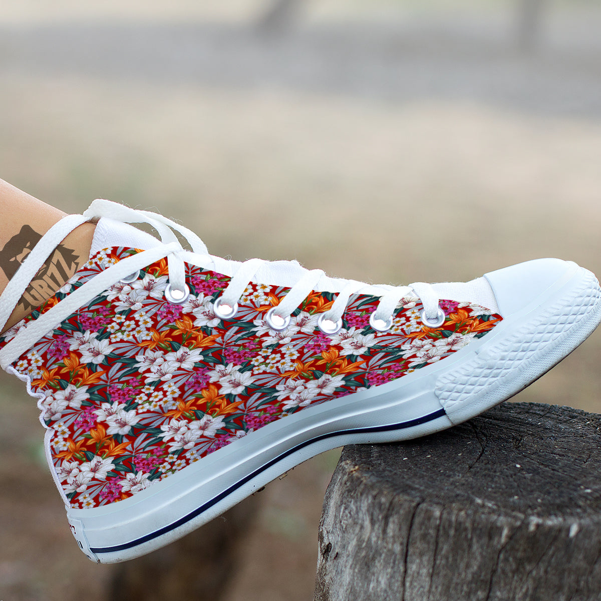 Flowers Aloha Hawaiian Print Pattern White High Top Shoes-grizzshop