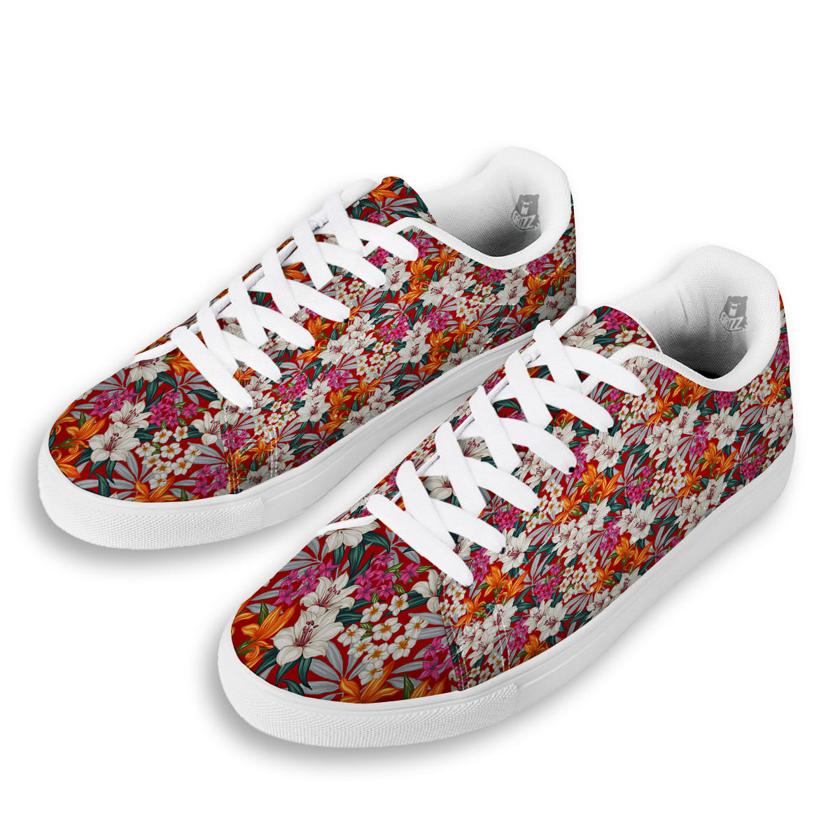 Flowers Aloha Hawaiian Print Pattern White Low Top Sneakers-grizzshop