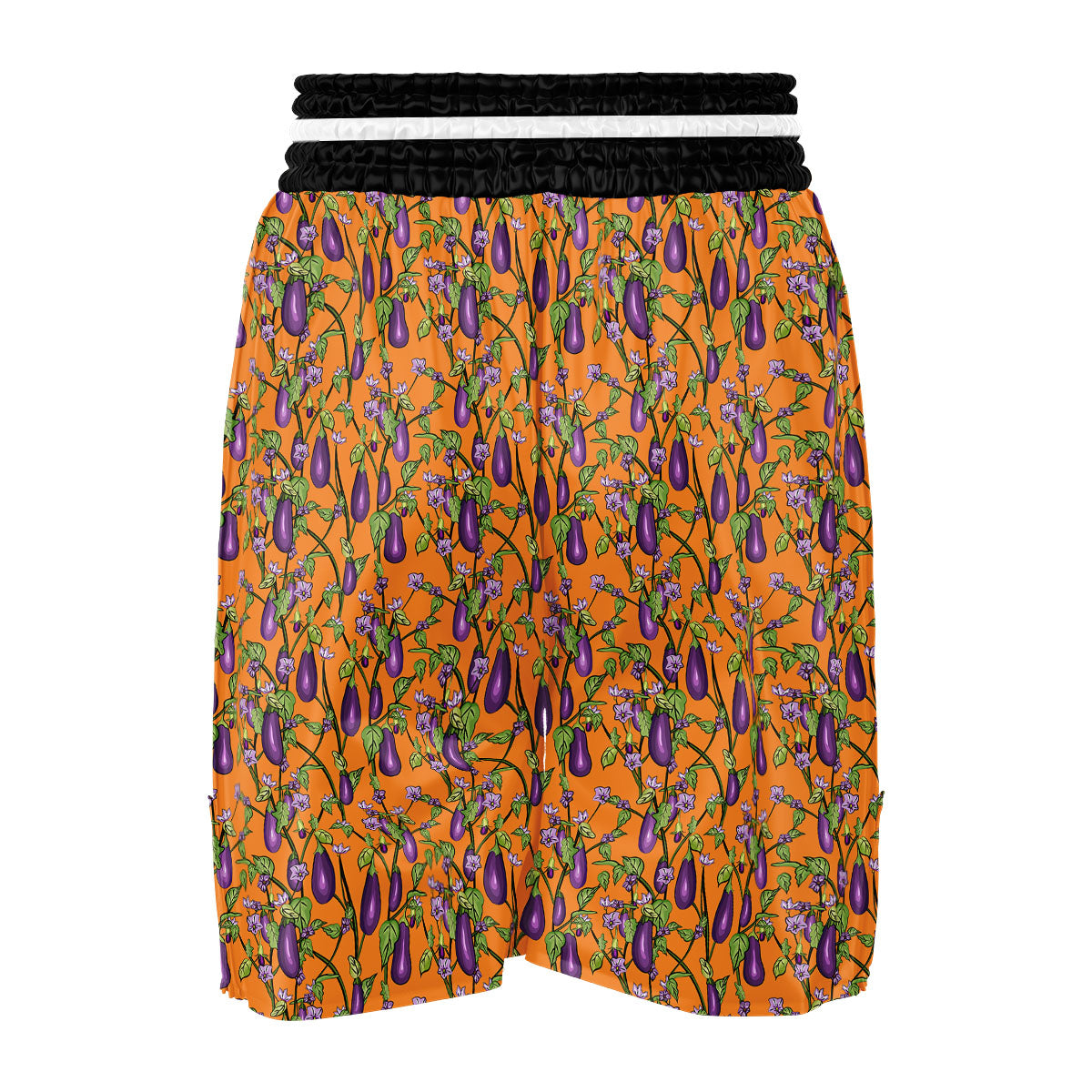 Flowers And Eggplant With Leaves Print Boxing Shorts-grizzshop